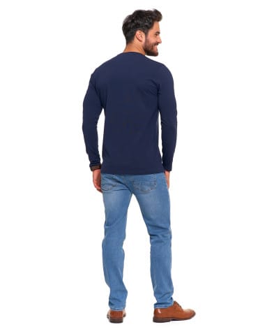 Koszulki i Tank Topy - Męska koszulka z długim rękawem longsleeve basic GRANATOWY - produkt 6