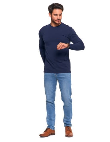 Koszulki i Tank Topy - Męska koszulka z długim rękawem longsleeve basic GRANATOWY - produkt 8