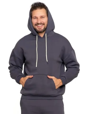 Bluzy męskie - Męska bluza dresowa oversize z kapturem ocieplana GRAFIT - produkt 1