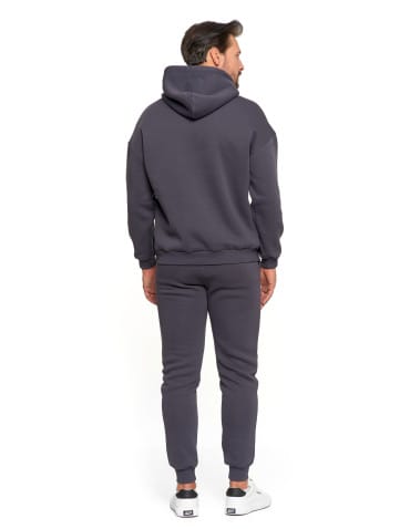 Bluzy męskie - Męska bluza dresowa oversize z kapturem ocieplana GRAFIT - produkt 3