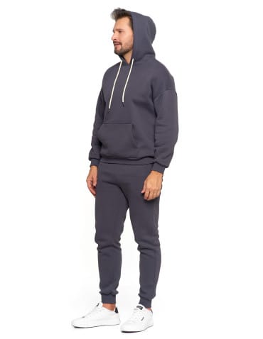 Bluzy męskie - Męska bluza dresowa oversize z kapturem ocieplana GRAFIT - produkt 4