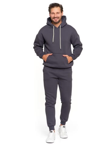 Bluzy męskie - Męska bluza dresowa oversize z kapturem ocieplana GRAFIT - produkt 5