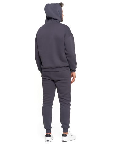 Bluzy męskie - Męska bluza dresowa oversize z kapturem ocieplana GRAFIT - produkt 8