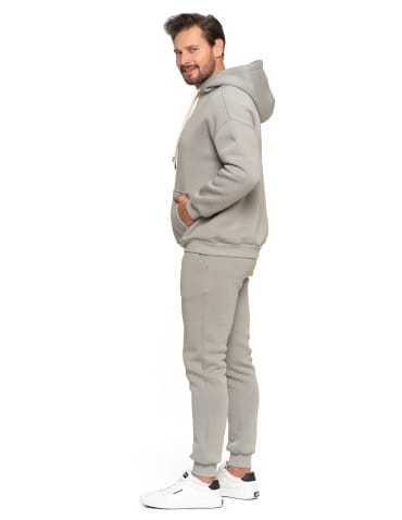 Bluzy męskie - Męska bluza dresowa oversize z kapturem ocieplana SZARY - produkt 5