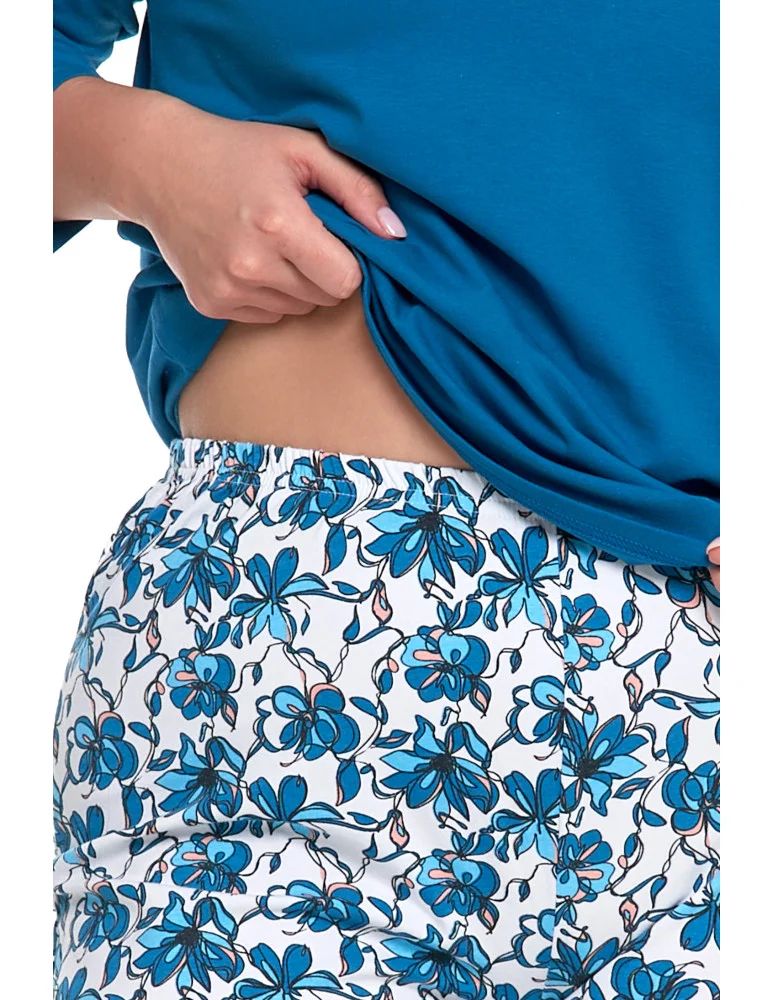 Długi rękaw - Damska piżama rękaw 3/4 spodnie w kwiatowym wzorze Plus Size NIEBIESKI - produkt moraj.pl 3