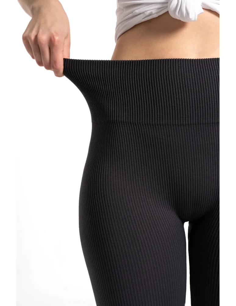 Legginsy damskie - Legginsy damskie z wysokim stanem prążkowane sportowe GRAFIT - produkt moraj.pl 2