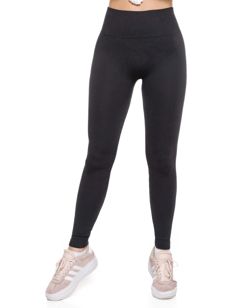 Legginsy damskie - Legginsy damskie z wysokim stanem prążkowane sportowe GRAFIT - produkt moraj.pl 3