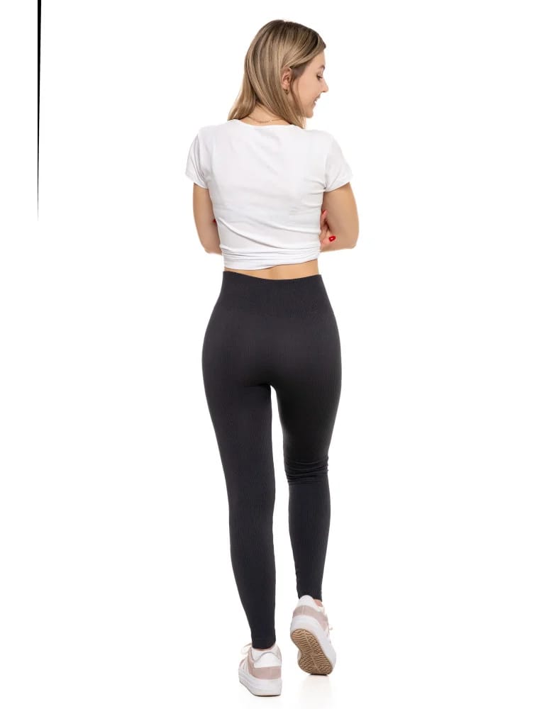 Legginsy damskie - Legginsy damskie z wysokim stanem prążkowane sportowe GRAFIT - produkt moraj.pl 8