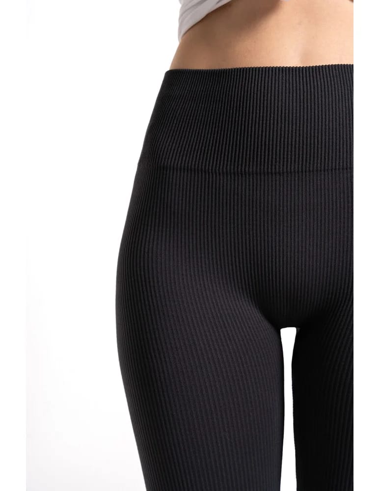 Legginsy damskie - Legginsy damskie z wysokim stanem prążkowane sportowe GRAFIT - produkt moraj.pl 10
