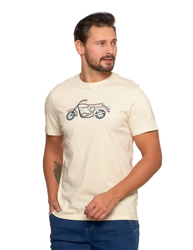 Koszulki i Tank Topy - Męska koszulka z motorem BEŻOWY - produkt moraj.pl 3