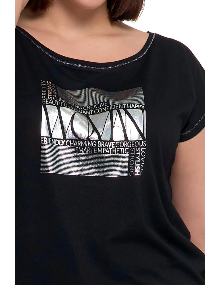 Bluzki i koszule - Koszulka damska oversize t-shirt z metalicznym nadrukiem CZARNY  - produkt moraj.pl 2