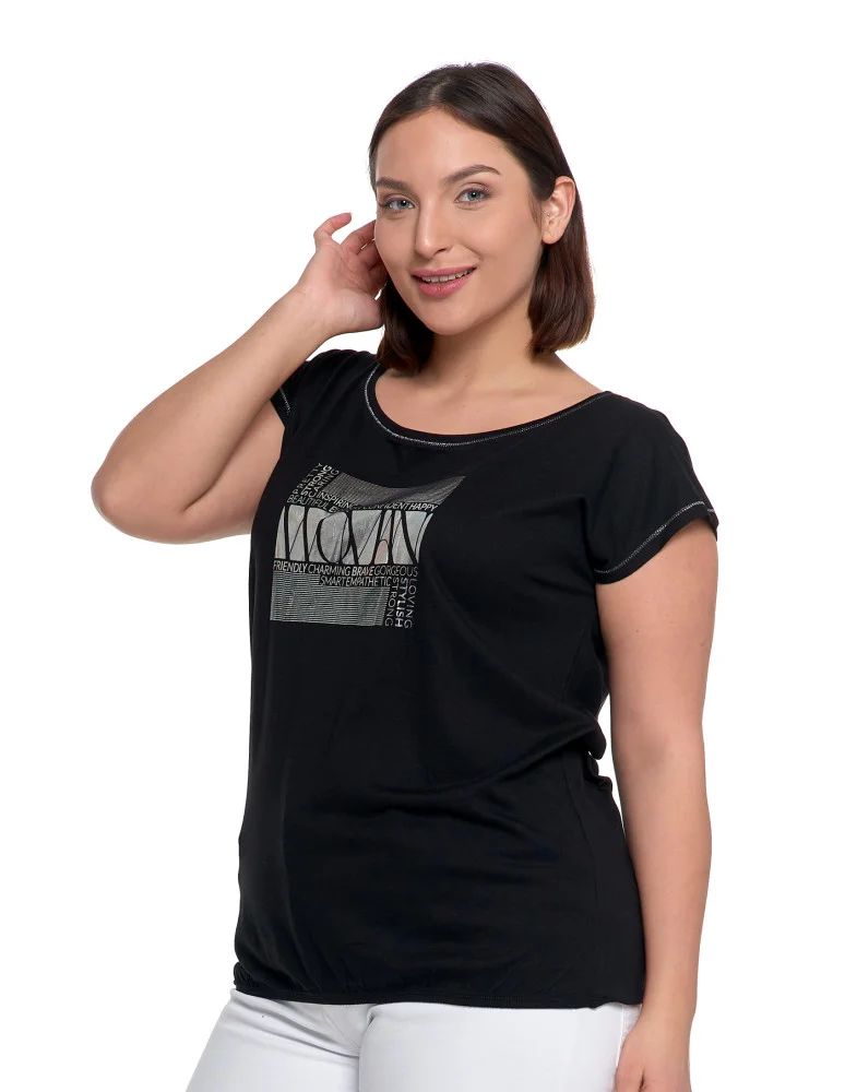 Bluzki i koszule - Koszulka damska oversize t-shirt z metalicznym nadrukiem CZARNY  - produkt moraj.pl 3