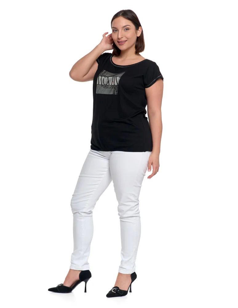 Bluzki i koszule - Koszulka damska oversize t-shirt z metalicznym nadrukiem CZARNY  - produkt moraj.pl 8