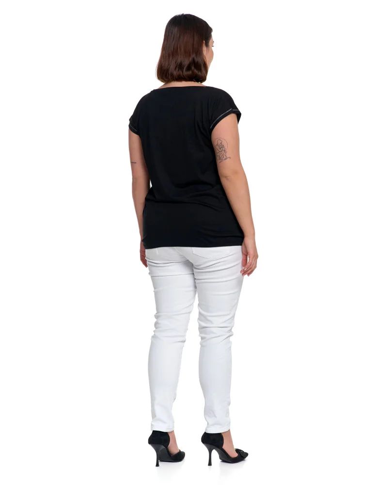 Bluzki i koszule - Koszulka damska oversize t-shirt z metalicznym nadrukiem CZARNY  - produkt moraj.pl 9