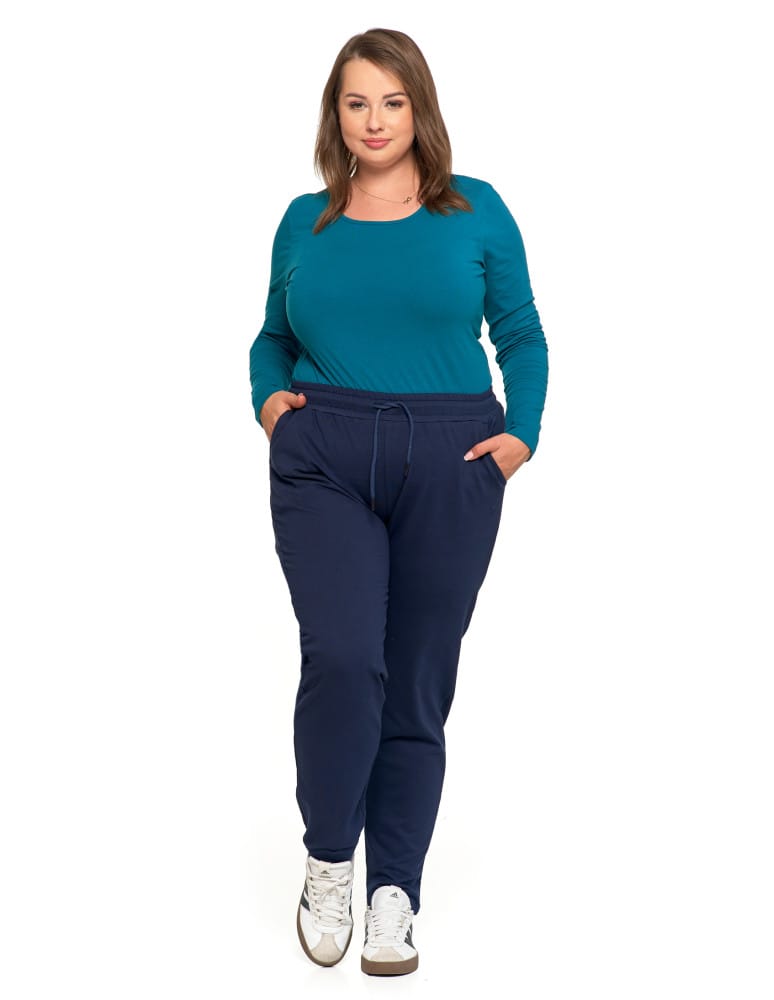 Spodnie damskie - Spodnie damskie dresowe z haftem Plus Size GRANATOWY - produkt moraj.pl 1