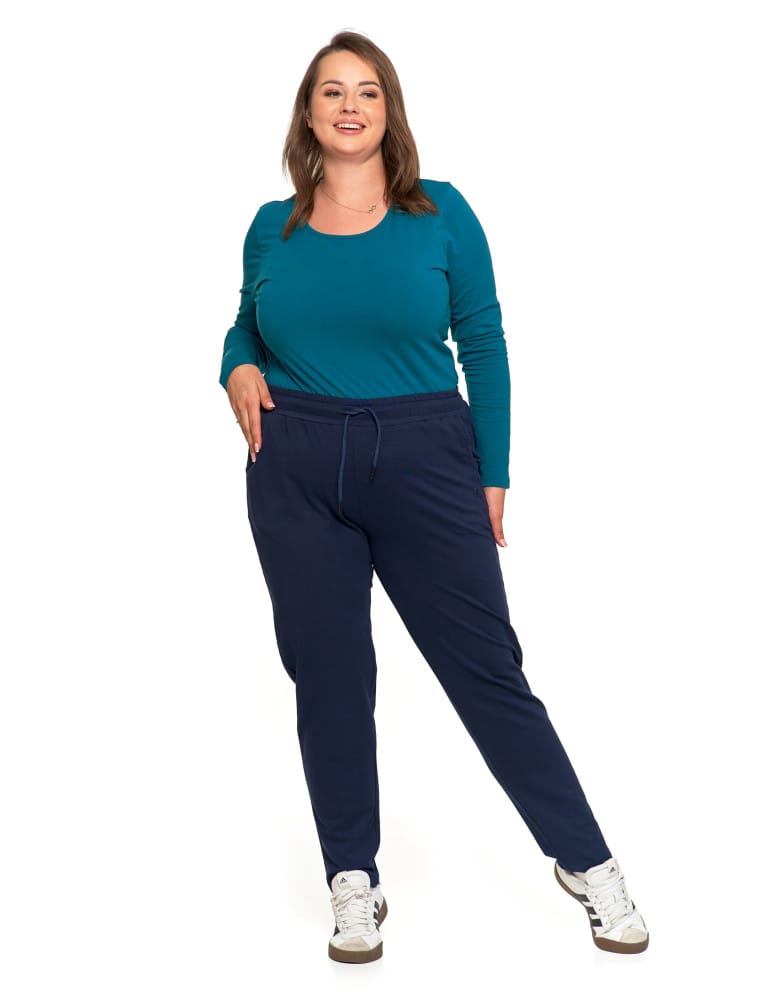 Spodnie damskie - Spodnie damskie dresowe z haftem Plus Size GRANATOWY - produkt moraj.pl 2