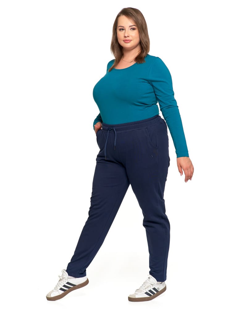 Spodnie damskie - Spodnie damskie dresowe z haftem Plus Size GRANATOWY - produkt moraj.pl 3