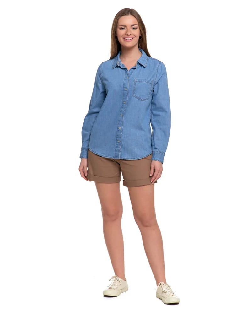 Bluzki i koszule - Koszula jeansowa damska w stylu denim NIEBIESKI - produkt moraj.pl 3
