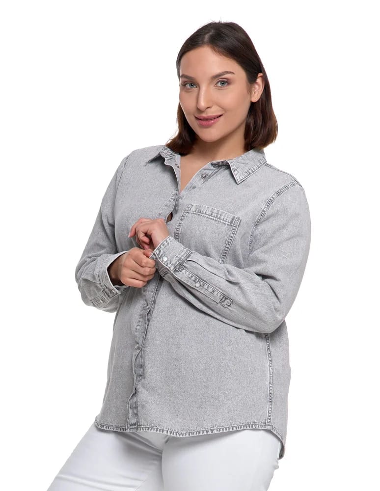 Bluzki i koszule - Koszula jeansowa damska w stylu denim SZARY  - produkt moraj.pl 14