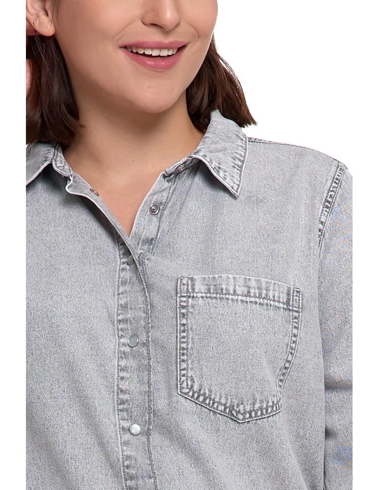 Bluzki i koszule - Koszula jeansowa damska w stylu denim SZARY  - produkt moraj.pl 12