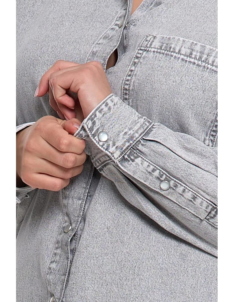 Bluzki i koszule - Koszula jeansowa damska w stylu denim SZARY  - produkt moraj.pl 15