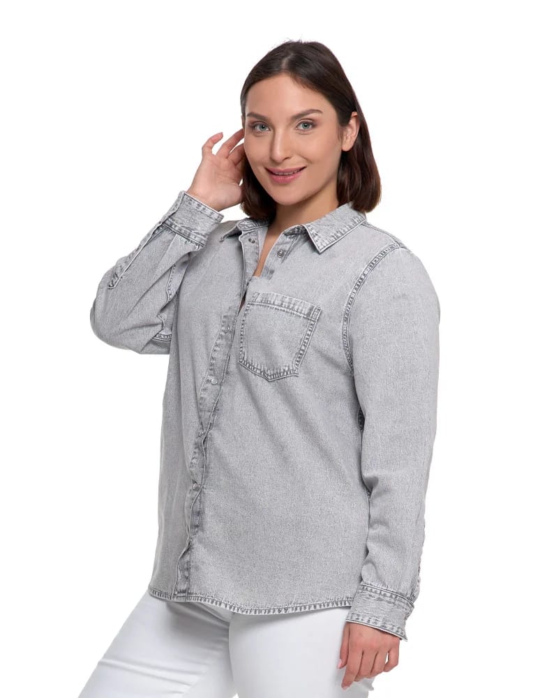 Bluzki i koszule - Koszula jeansowa damska w stylu denim SZARY  - produkt moraj.pl 16