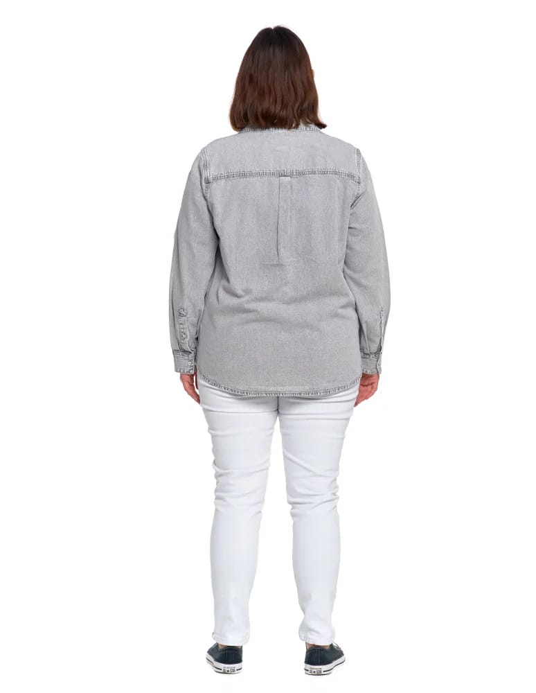 Bluzki i koszule - Koszula jeansowa damska w stylu denim SZARY  - produkt moraj.pl 20