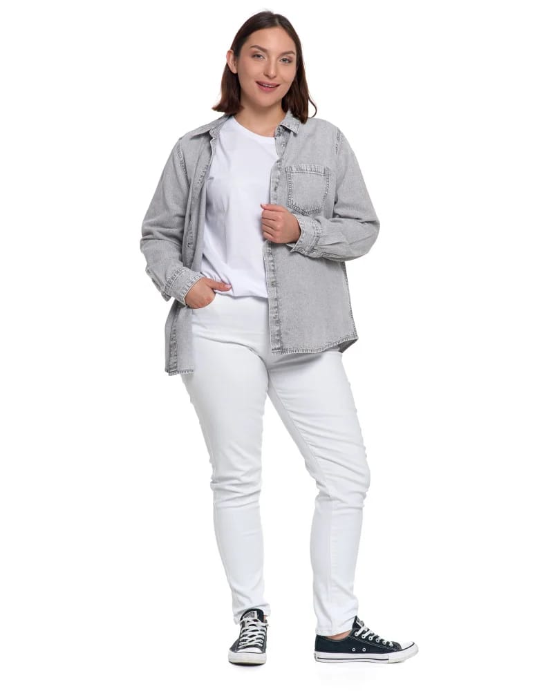 Bluzki i koszule - Koszula jeansowa damska w stylu denim SZARY  - produkt moraj.pl 13