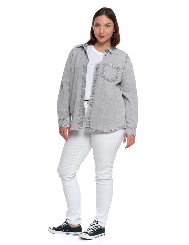 Bluzki i koszule - Koszula jeansowa damska w stylu denim SZARY  - produkt moraj.pl 17