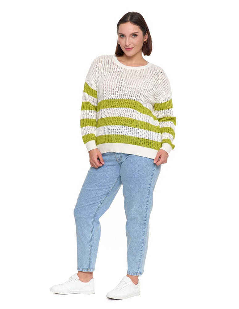 Swetry - Sweter damski ażurowy bawełniany w paski BIAŁY  - produkt moraj.pl 6