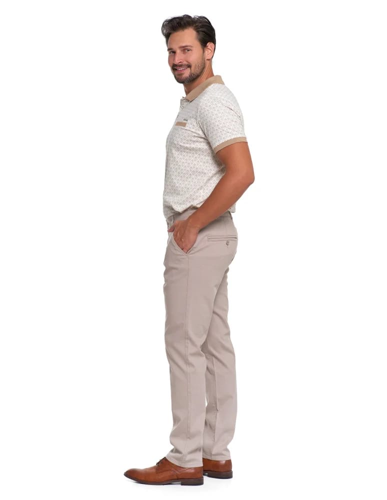 Spodnie męskie - Męskie spodnie chinos bawełniane z prostą nogawką BEŻOWY  - produkt moraj.pl 2