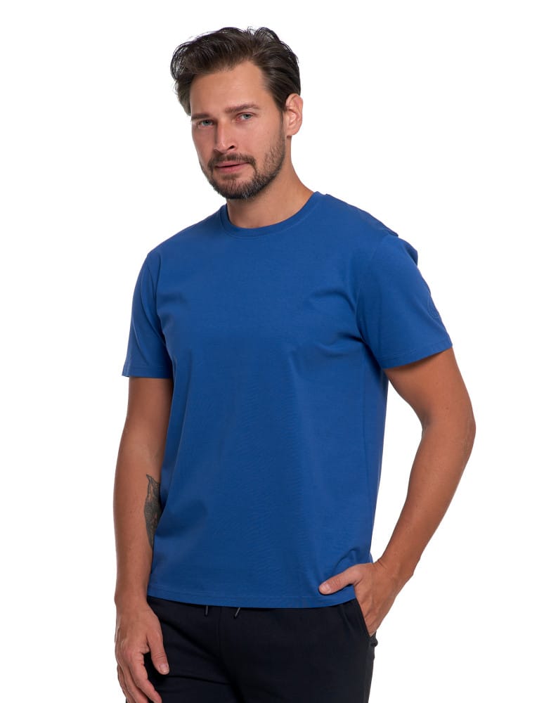Koszulki i Tank Topy - T-shirt męski bawełniany bez bocznych szwów NIEBIESKI - produkt moraj.pl 1