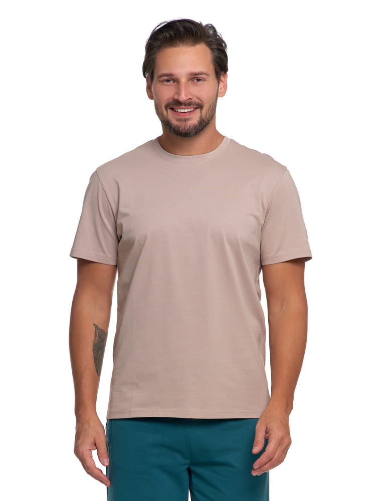T-shirt męski bawełniany bez bocznych szwów BEŻOWY