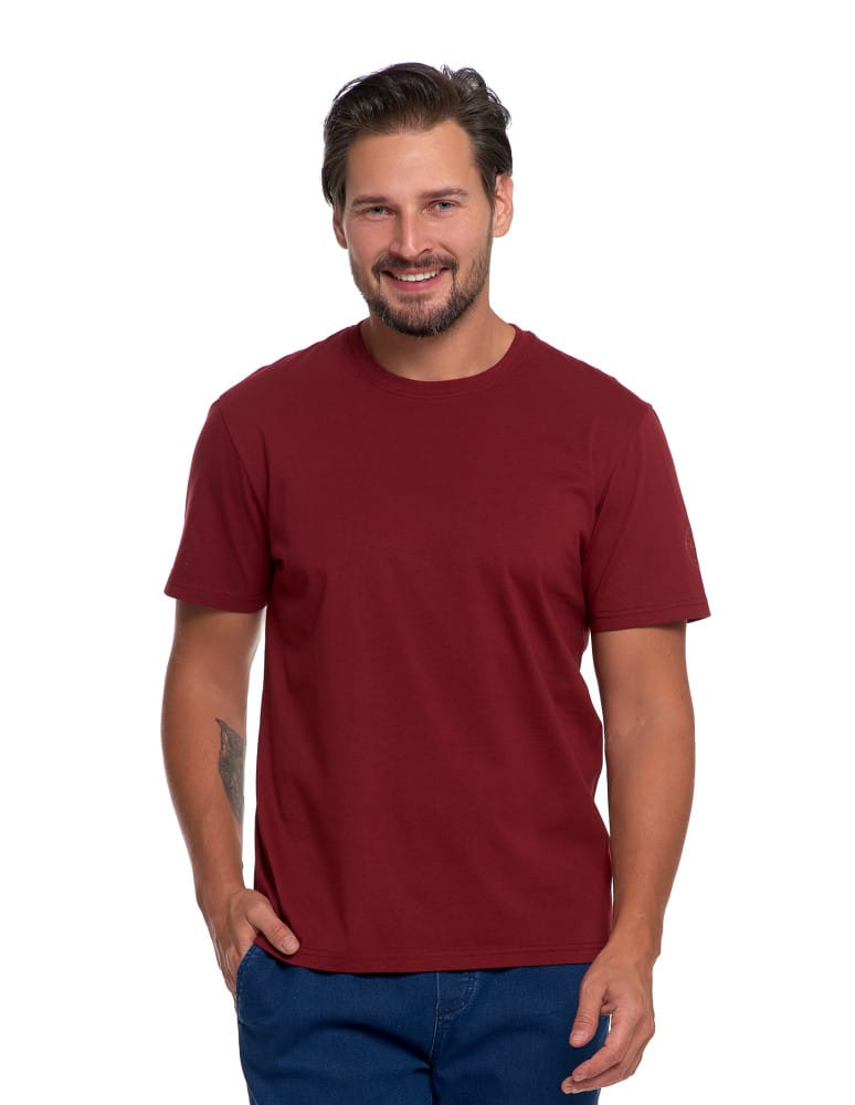 T-shirt męski bawełniany bez bocznych szwów BORDOWY