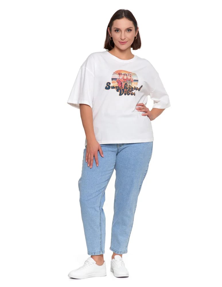 Koszulki i T-shirty - T-shirt damski oversize z nadrukiem BIAŁY  - produkt moraj.pl 4
