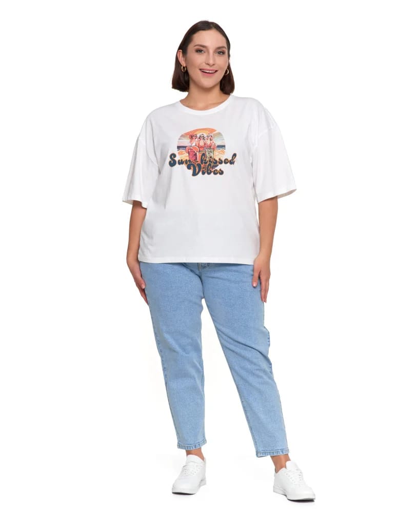 Koszulki i T-shirty - T-shirt damski oversize z nadrukiem BIAŁY  - produkt moraj.pl 5