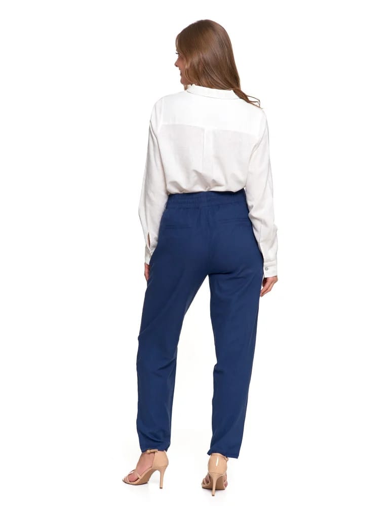 Spodnie damskie - Spodnie damskie lniane z gumką w pasie GRANATOWY  - produkt moraj.pl 4