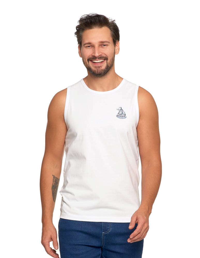 Koszulki i Tank Topy - Męska koszulka Tank Top z marinistycznym motywem BIAŁY - produkt moraj.pl 1