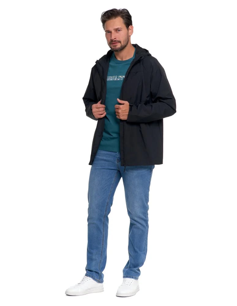 Kurtki i kamizelki - Wiatrówka z kapturem wodoodporna unisex CZARNY  - produkt moraj.pl 5