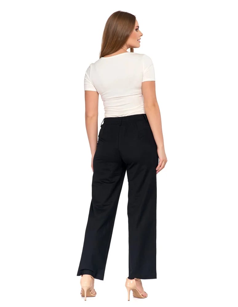 Spodnie damskie - Eleganckie spodnie damskie z prostą nogawką CZARNY  - produkt moraj.pl 2
