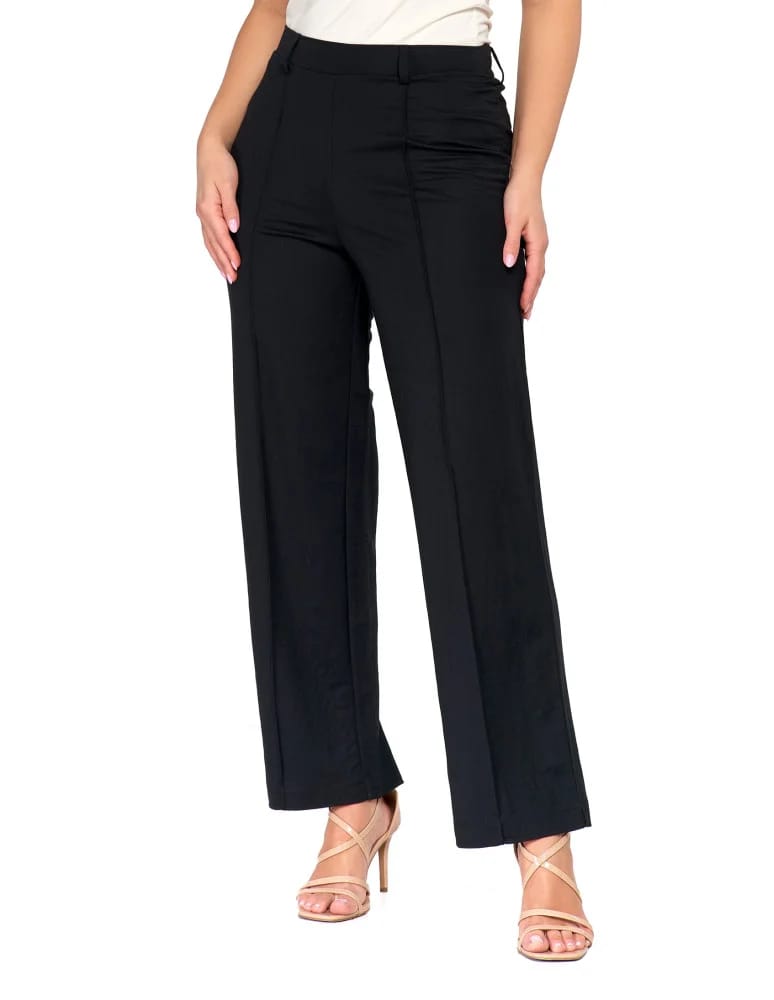 Spodnie damskie - Eleganckie spodnie damskie z prostą nogawką CZARNY  - produkt moraj.pl 4