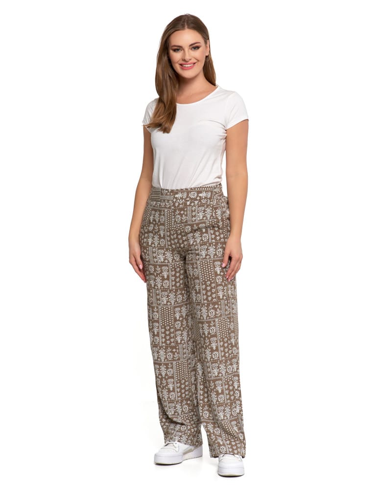 Spodnie damskie - Damskie spodnie z wiskozy z szeroką nogawką BEŻOWY - produkt moraj.pl 1