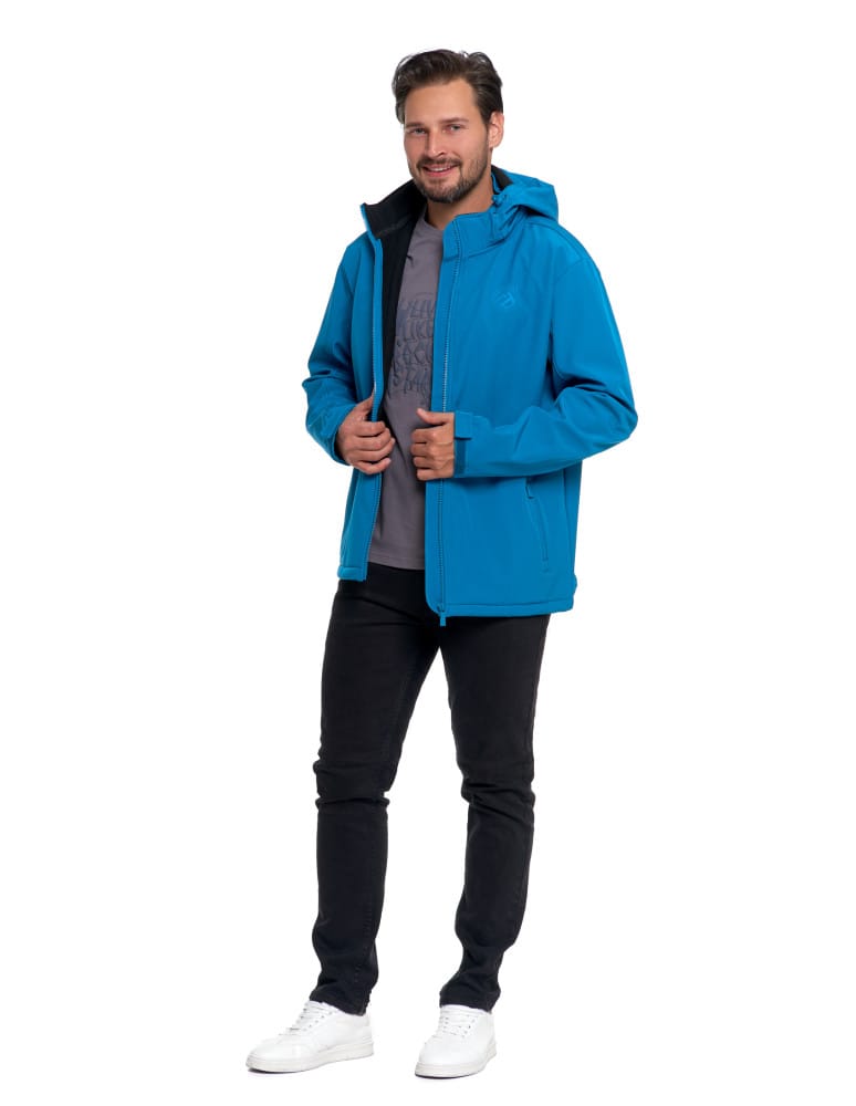 Kurtki i kamizelki - Kurtka męska softshell wodoodporna z odpinanym kapturem NIEBIESKI - produkt moraj.pl 4