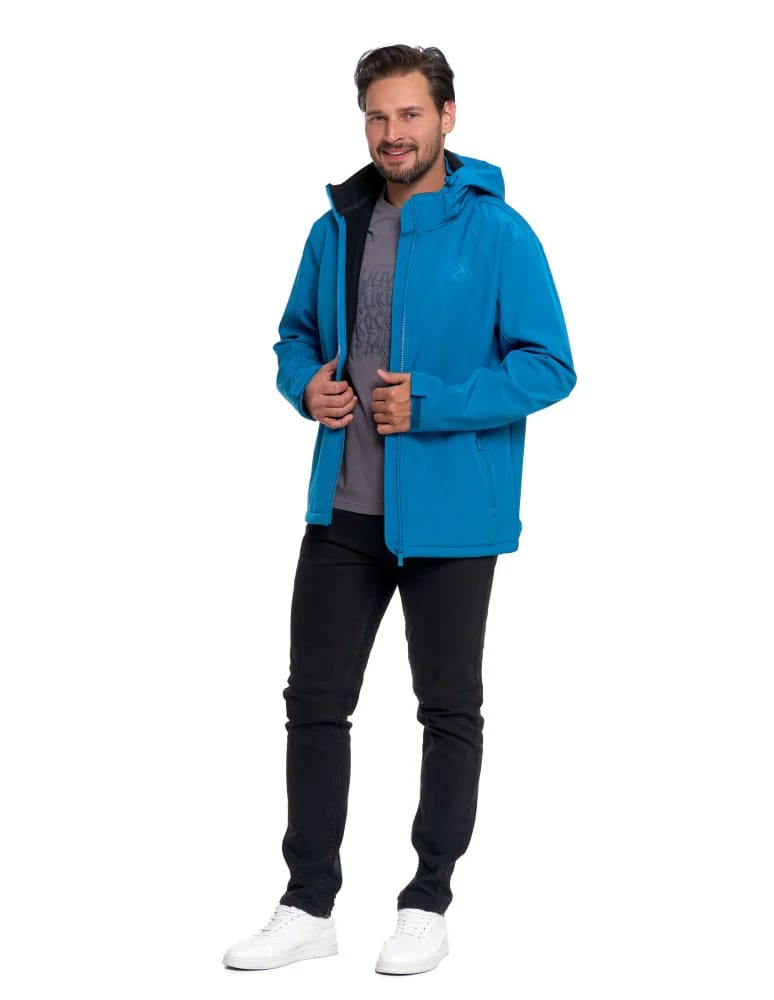 Kurtki i kamizelki - Kurtka męska softshell wodoodporna z odpinanym kapturem NIEBIESKI  - produkt moraj.pl 4
