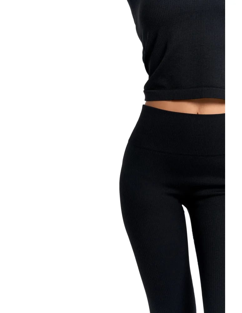 Legginsy damskie - Legginsy damskie o wysokim stanie z prążkowaną strukturą CZARNY  - produkt moraj.pl 9