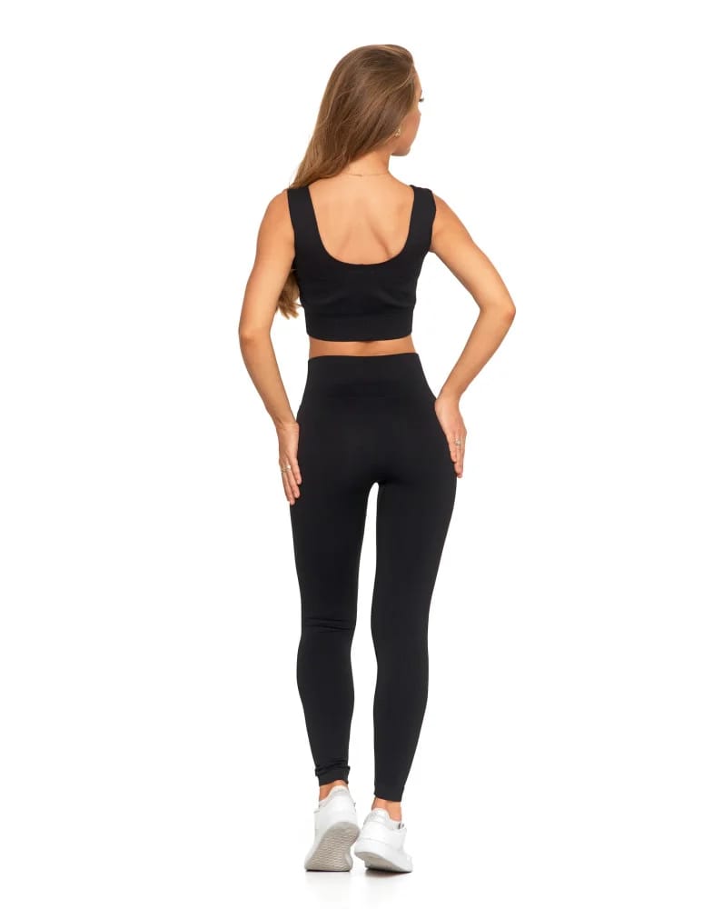 Legginsy damskie - Legginsy damskie sportowe w prążek wysoki stan CZARNY - produkt moraj.pl 3