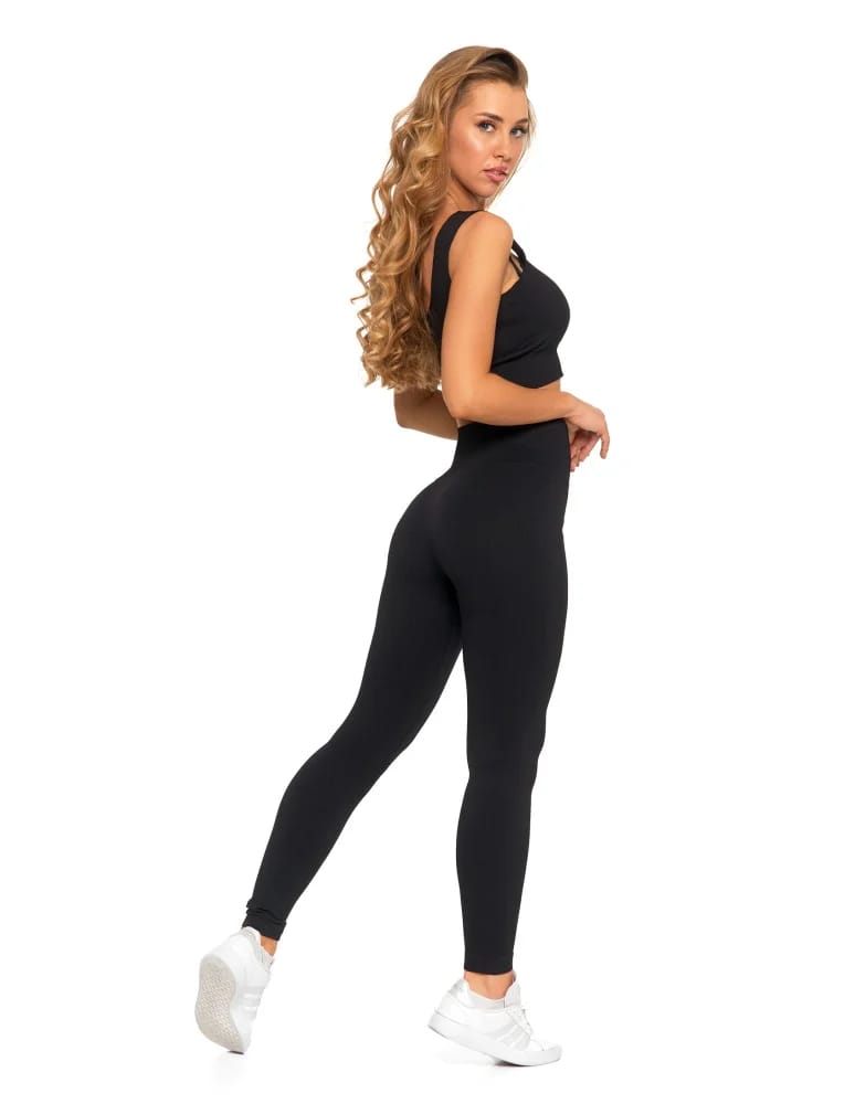 Legginsy damskie - Legginsy damskie sportowe w prążek wysoki stan CZARNY - produkt moraj.pl 7
