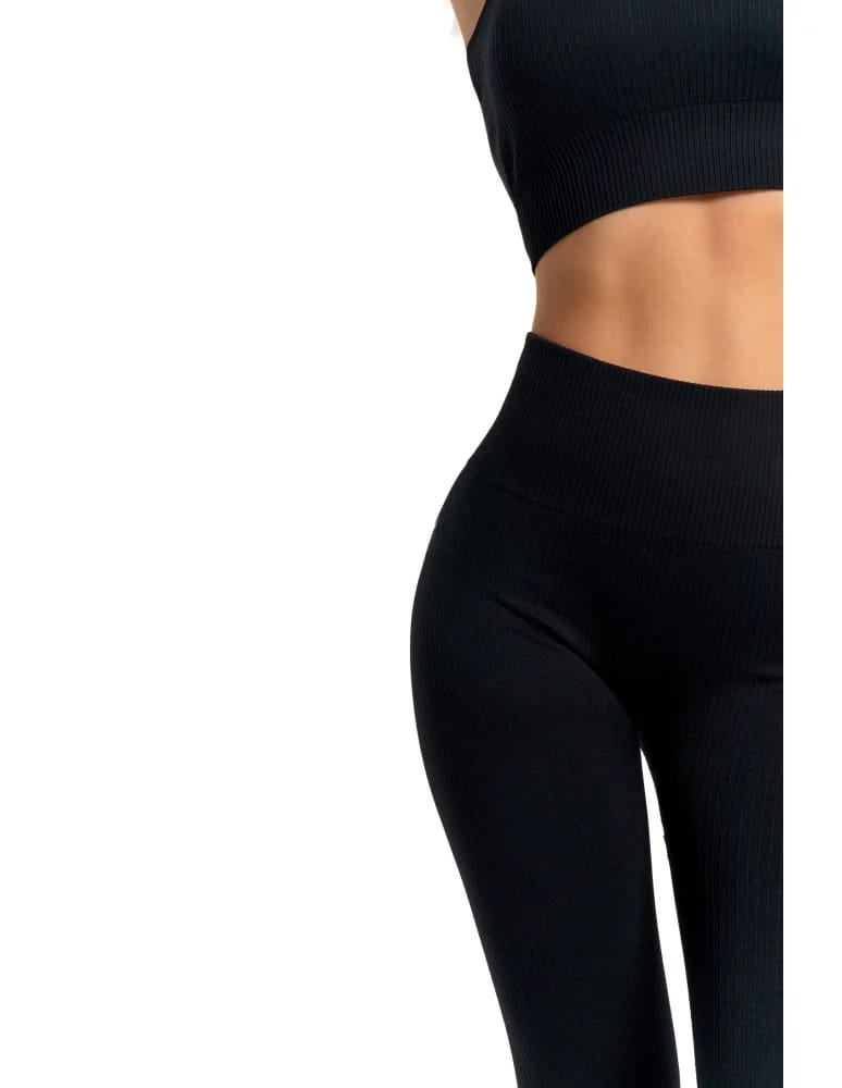 Legginsy damskie - Legginsy damskie sportowe w prążek wysoki stan CZARNY - produkt moraj.pl 8