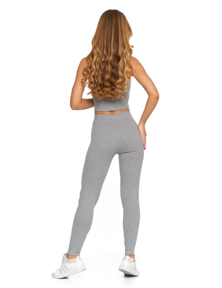 Legginsy damskie - Legginsy damskie bawełniane z szeroką gumą w pasie SZARY  - produkt moraj.pl 3