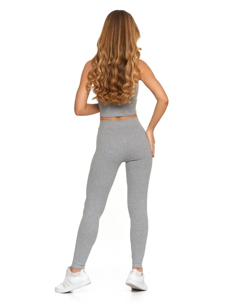 Legginsy damskie - Legginsy damskie bawełniane z szeroką gumą w pasie SZARY - produkt moraj.pl 3